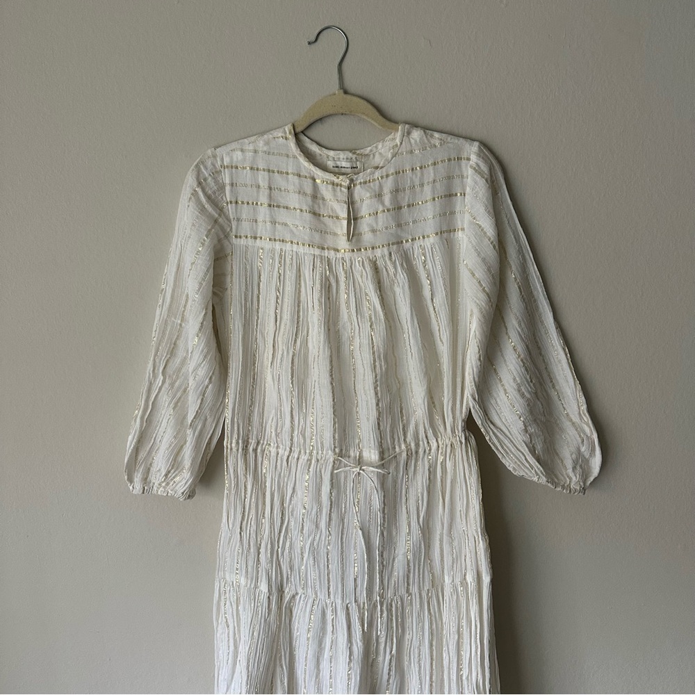 ISABEL MARANT ÉTOILE Peasant Style Dress White with Gold Stripes Size 36 - Picture 3 of 12